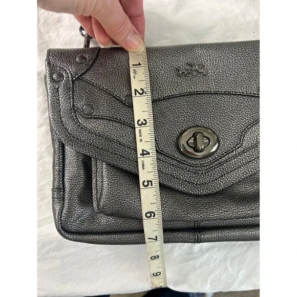 COACH Rhyder Crossbody Bag Metallic Pewter Pebbled Leather 34232 - Picture 8 of 12